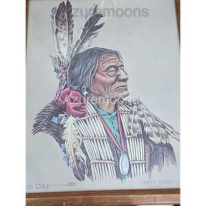1970's Bob Dale Black Bear Sioux color Print Native American Indian 12x15 framed